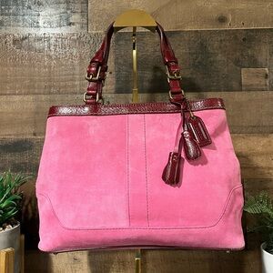 Coach Pink Burgundy Maroon Suede Satchel Tote Bag Vintage 2004
